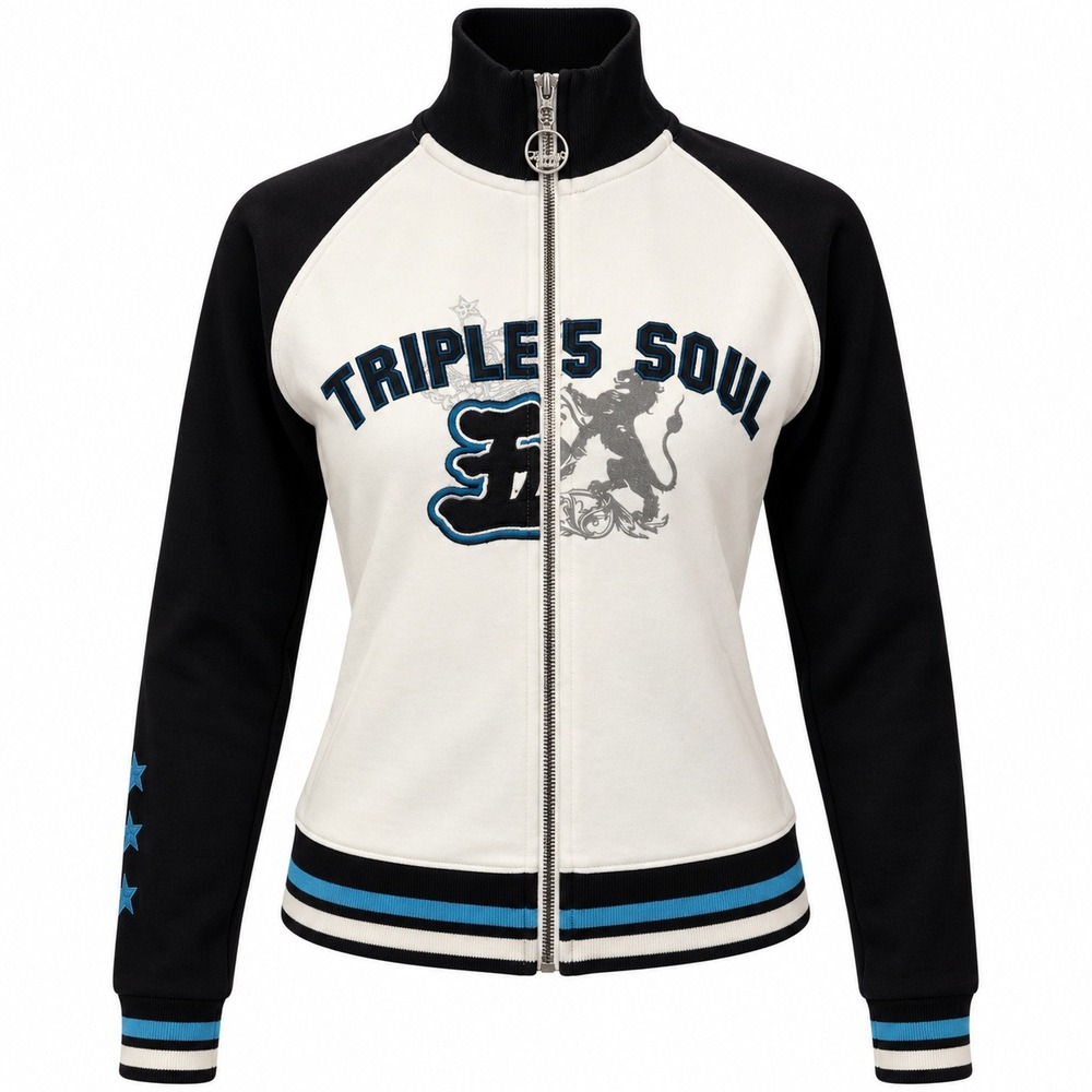 Triple Five Soul Y2K Track Jacket Black White Streetwear Full Zip Sweatshirt